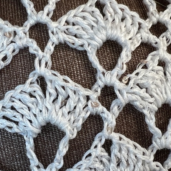 Hand made crochet triangle cotton bandana head scarf white w  display picture 1